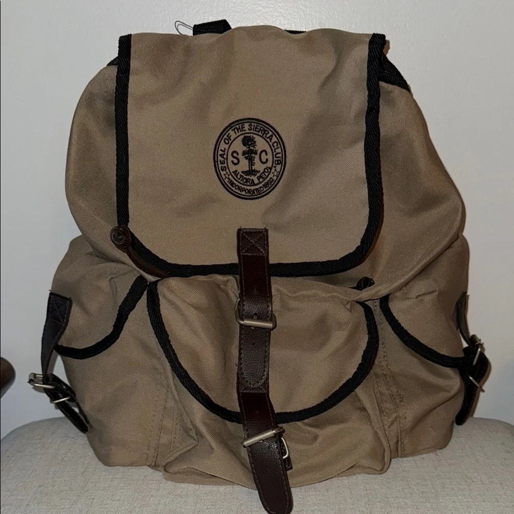 Sierra Club khaki beige lightweight Canvas Backpack Rucksack - Picture 7 of 7